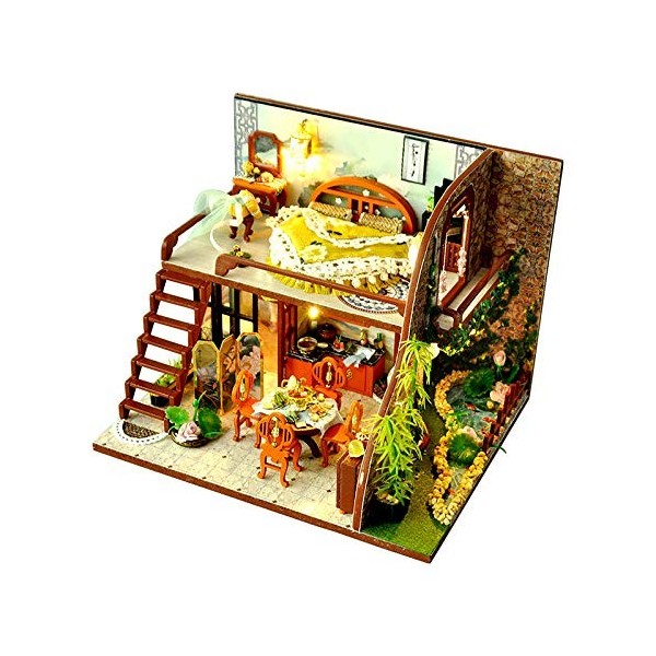 luckiner Kit de maison de poupée miniature fait à la main avec housse de protection contre la poussière - Pour adolescents et