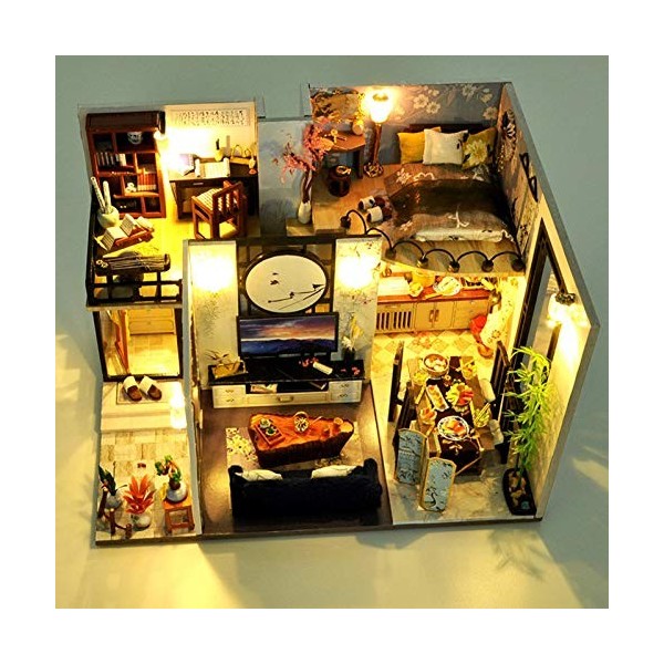 Maison de jouets DIY Chinois Attic Cadeaux pour enfants Meubles miniatures Maison en bois Poupées Noël Anniversaire