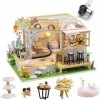 DIY Chat Café Jardin Maison de Poupée Miniature Kit avec Meubles Échelle 1:24 Salle Créative pour Cadeau Anniversaire Noël Ma