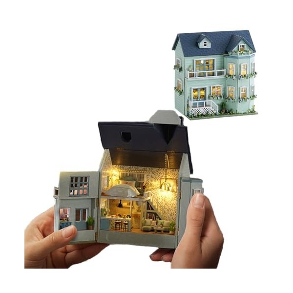 Kit de meubles miniatures en bois fait à la main avec LED, échelle 1:24, jouets créatifs en bois pour adultes, amis, amoureux