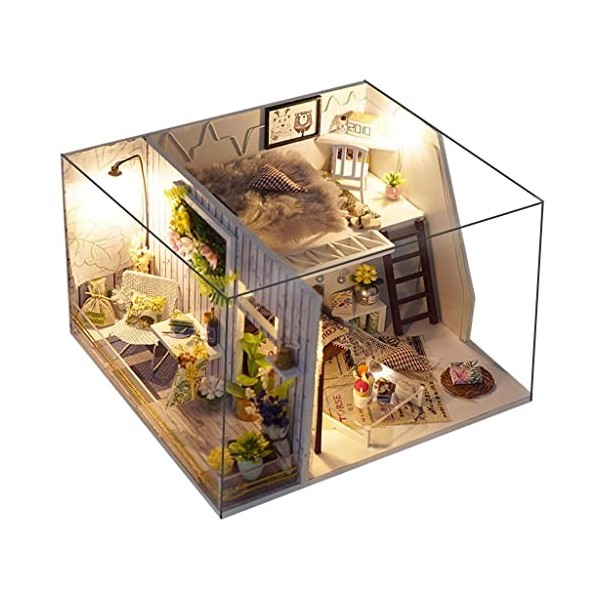 Folpus Artisanat Créatif Lumière LED Maison de Poupée Miniature avec Meubles Poupée Puzzles Romantique Bricolage Fille Cadeau