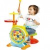 Prextex Set Kids Toy électrique à Tambour pour Enfants Lampes de Travail Microphone et réglables Baguettes Pédale Bass Drum a
