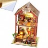 ELPHNUTSEY Kit de maison de poupée miniature et de meubles, mini maison de poupée 3D en bois avec LED, idée créative de pièce