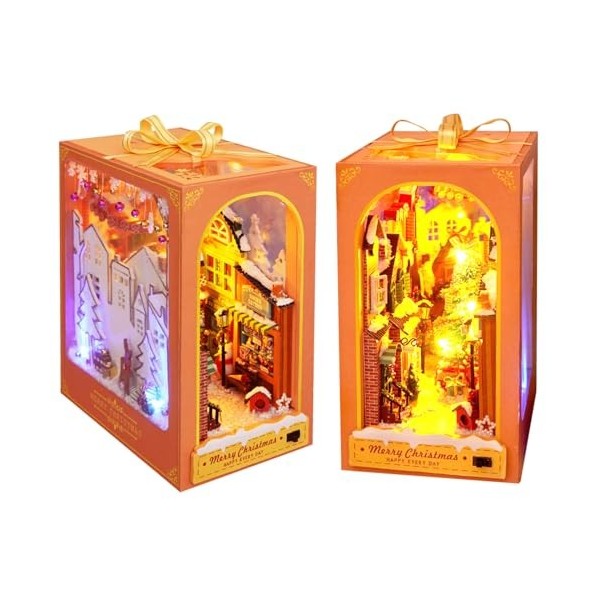 Kit Book Nook Noël – Maison De Poupée Miniature DIY – Décoration Lumineuse – Cadeau Adulte Dès 14 Ans