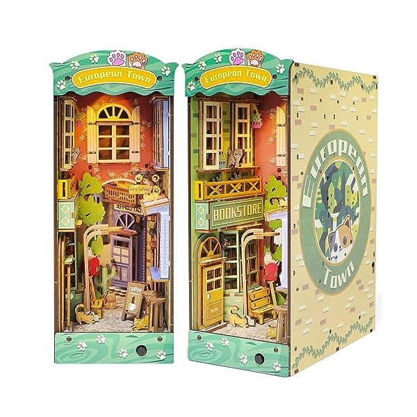 deAO Kit Livres, Bricolage Maison Miniature avec lumière LED, Livre Puzzle en Bois 3D pour Adultes à Construire, kit Maison d