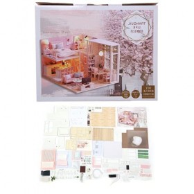 01 Kit de Maison de poupée, 1/24 Kit de Bricolage Miniature intéressant en Bois Assemblage Facile avec lumière LED pour Cadea