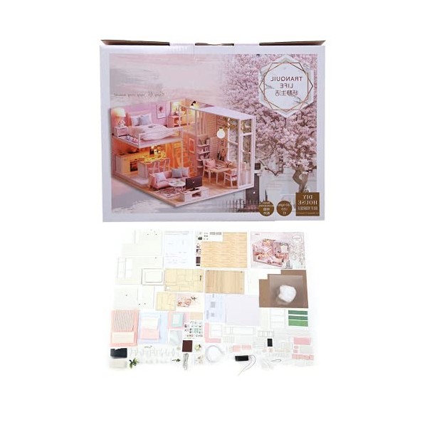 01 Kit de Maison de poupée, 1/24 Kit de Bricolage Miniature intéressant en Bois Assemblage Facile avec lumière LED pour Cadea