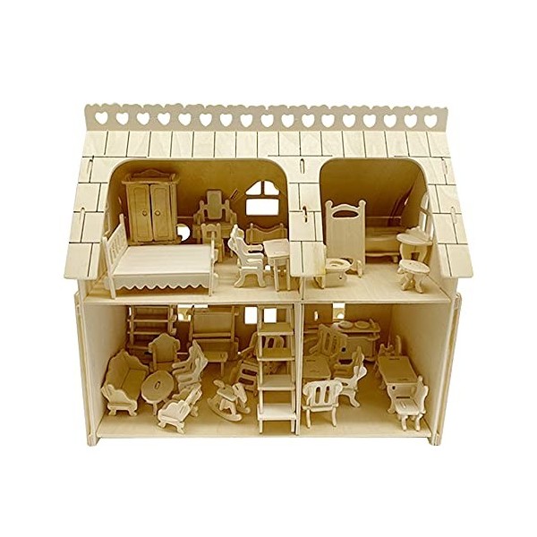 CUTEROOM Maison de poupées en Bois lemogo Maison séparée - Kit de Construction Artisanale en Bois avec Meubles DH003 