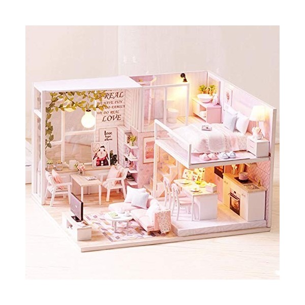 Gatuxe Mini kit de Maison de poupée, kit de Bricolage de poupée 1/24 en Bois intéressant Romantique Belle avec lumière LED po