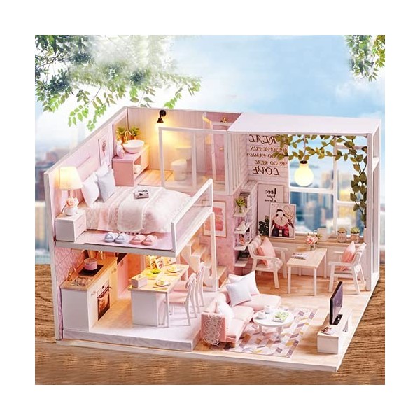 Gatuxe Mini kit de Maison de poupée, kit de Bricolage de poupée 1/24 en Bois intéressant Romantique Belle avec lumière LED po