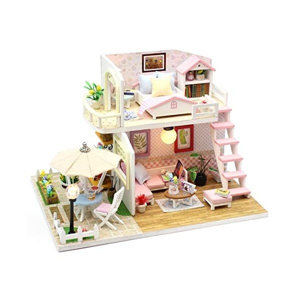 HanYing Maison de poupée Bricolage ? Loft 3D Maison de poupée Miniature en Bois avec des Meubles Mini Villa ModelApartment Mo