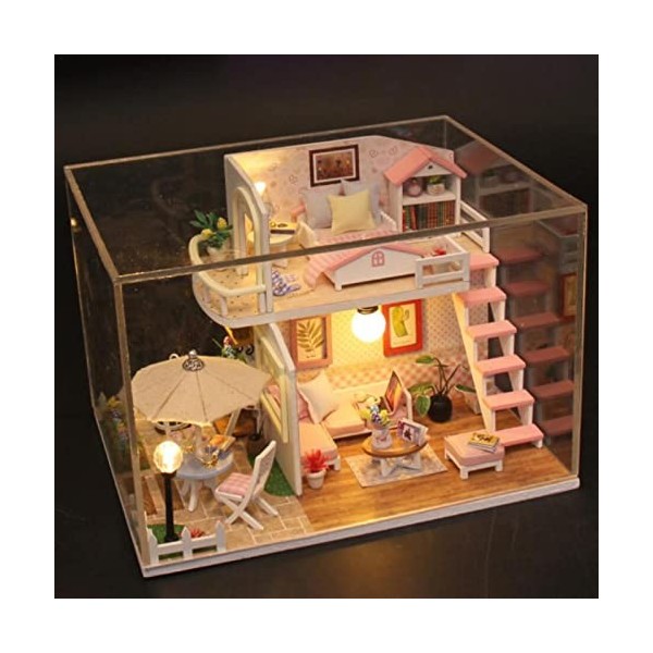 HanYing Maison de poupée Bricolage ? Loft 3D Maison de poupée Miniature en Bois avec des Meubles Mini Villa ModelApartment Mo