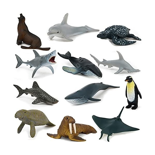 Lot de 12 figurines danimaux de mer pour enfants, enfants, tout-petits, ensemble réaliste pour les amoureux de la mer, compr