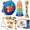 Sweet time Instruments de Musique pour Enfants, Bois Percussion pour Bébé avec Xylophone, Tambourin, Jouet en Bois Musique, J