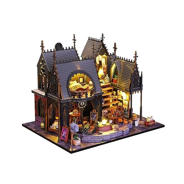 Magic Castle Kit de maison miniature à faire soi-même, modèle de puzzle pour maison de poupée fait à la main, échelle 1:24, c