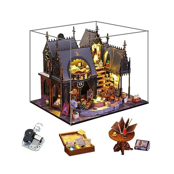 Magic Castle Kit de maison miniature à faire soi-même, modèle de puzzle pour maison de poupée fait à la main, échelle 1:24, c