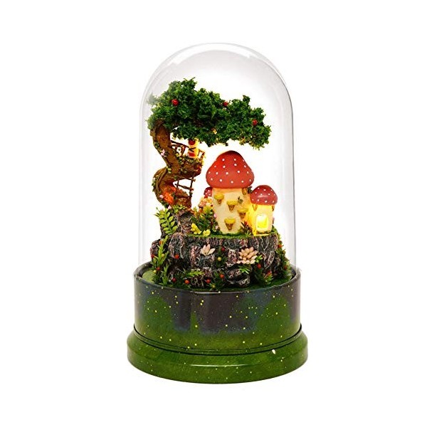 Maison De Poupée Miniature à Monter Soi-même, Kit De Maison De Rêve avec Boîte à Musique Rotative, Couvercle Anti-poussière, 