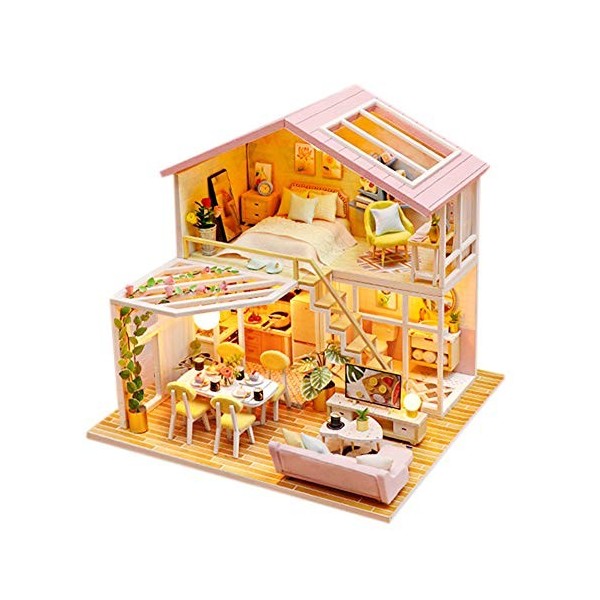 SEPTEMBER - Maison de poupée miniature en bois à monter soi-même - Échelle 1/24 - Modèle de maison assemblé avec des meubles 