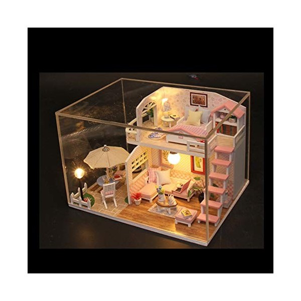 YOUCAI Kit de Maison de Poupée Miniature Maquette Kit DIY Dollhouse en Boi avec Lumières Et Couvercle de la Poussière B 19 * 