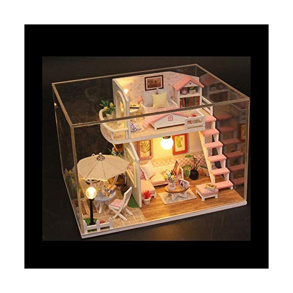 YOUCAI Kit de Maison de Poupée Miniature Maquette Kit DIY Dollhouse en Boi avec Lumières Et Couvercle de la Poussière B 19 * 