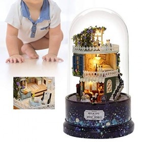 Kit de Maison de Poup¨¦e Miniature Bricolage, Style Moderne Mini Assemblage Rotatif Musique Boule de Verre Maison de Poup¨¦e 
