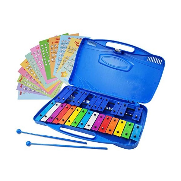 Xylophone Glockenspiel chromatique coloré avec étui et touches en métal clair – Jeu de cartes avec chansons