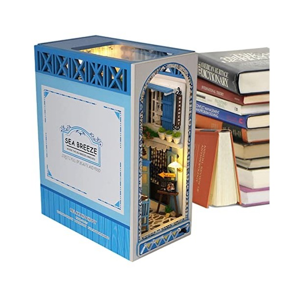 PURBLE maison miniature en bois bleu avec lumière LED | Maison poupée 3D romantique et mignonne en bois pour maison poupée - 