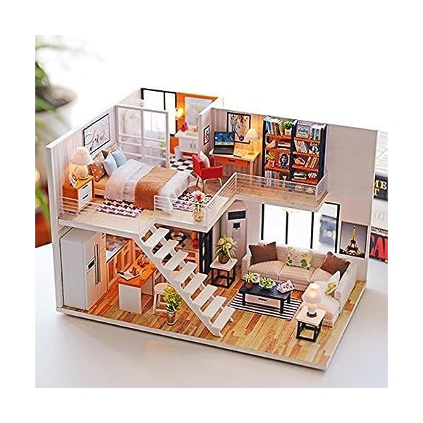 Kit De Meubles Miniatures En Bois Pour Maison De Poupée Puzzle 3D Appartements Loft Avec Lumières LED Cadeaux Danniversaire 