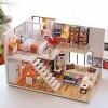 Kit De Meubles Miniatures En Bois Pour Maison De Poupée Puzzle 3D Appartements Loft Avec Lumières LED Cadeaux Danniversaire 