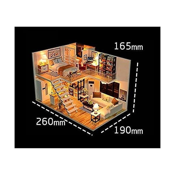 Kit De Meubles Miniatures En Bois Pour Maison De Poupée Puzzle 3D Appartements Loft Avec Lumières LED Cadeaux Danniversaire 