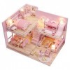 WonDerfulC Maison de poupée en bois rose Kit DIY miniature maison de poupée 3D Puzzle bâtiment modèle maison de poupée jouet 