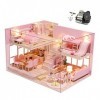 WonDerfulC Maison de poupée en bois rose Kit DIY miniature maison de poupée 3D Puzzle bâtiment modèle maison de poupée jouet 