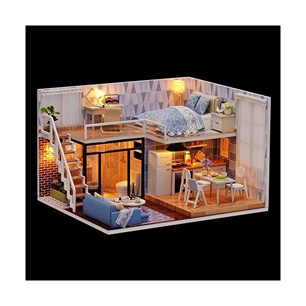 Decdeal Enfants Filles Cadeau DIY 3D Dollhouse Miniature Meubles Kit LED Lumière Type 4 