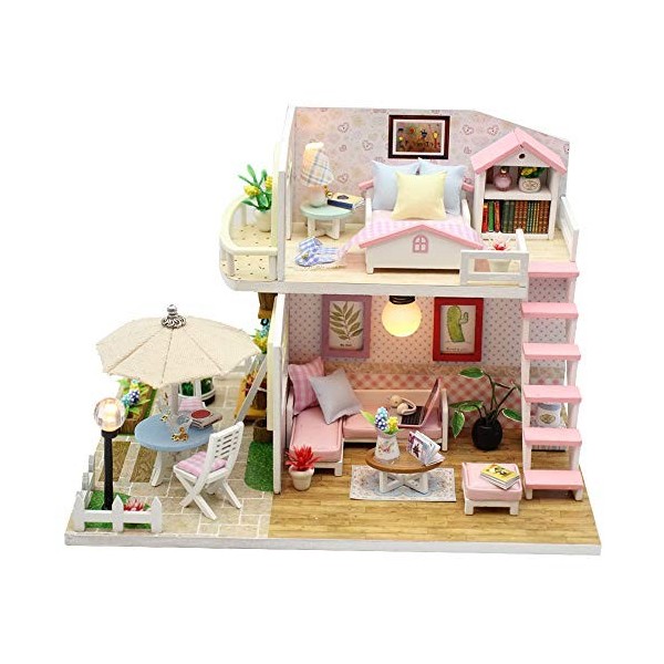 Bagima Maison Maison 21 × 19 × 7 Bricolage Maison Miniature Maison de Poupée en Bois pour Enfants Cadeau danniversaire