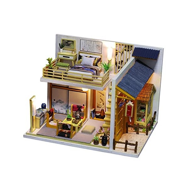 misppro Kit maison de poupée miniature à monter soi-même – Maison Hokkaid échelle 1:24 avec lumières