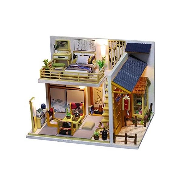 misppro Kit maison de poupée miniature à monter soi-même – Maison Hokkaid échelle 1:24 avec lumières