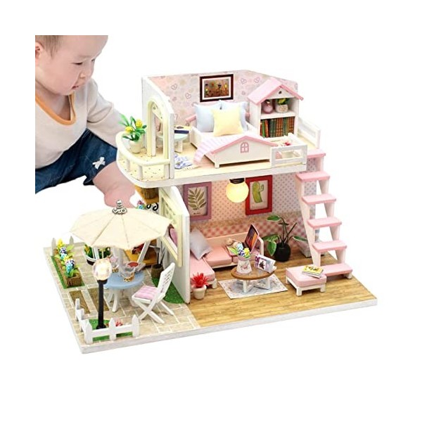 Maison de poupée Bricolage Loft 3D Maison de poupée Miniature en Bois avec des Meubles Mini-Exquis modèle dappartement Kit d