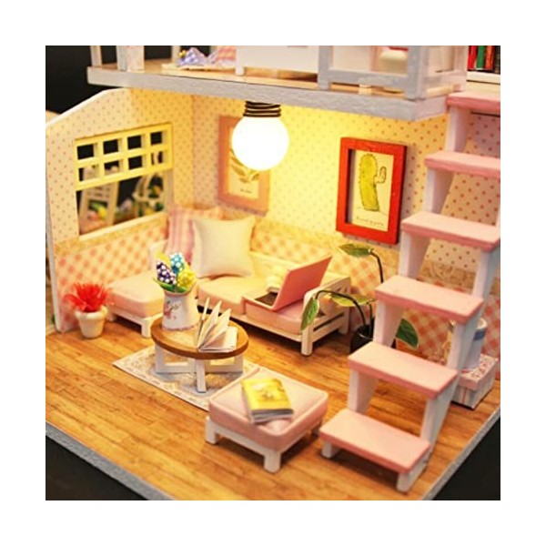 Maison de poupée Bricolage Loft 3D Maison de poupée Miniature en Bois avec des Meubles Mini-Exquis modèle dappartement Kit d