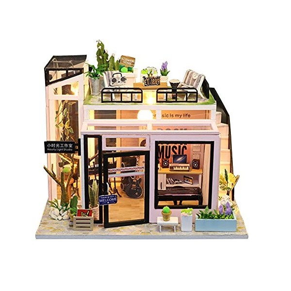 XLZSP Maison de poupée miniature créative à faire soi-même, maison de poupée en bois, kit de puzzle pour enfants, cadeau dan