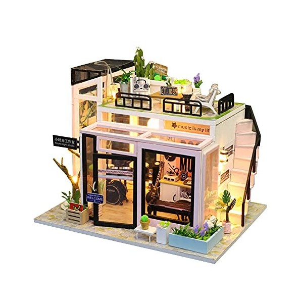 XLZSP Maison de poupée miniature créative à faire soi-même, maison de poupée en bois, kit de puzzle pour enfants, cadeau dan