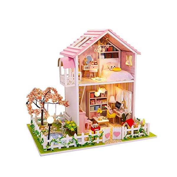 WonDalemC créatif modèle de construction de loft de fleurs de cerisier bricolage kit de maison de poupée salle de réunion de 