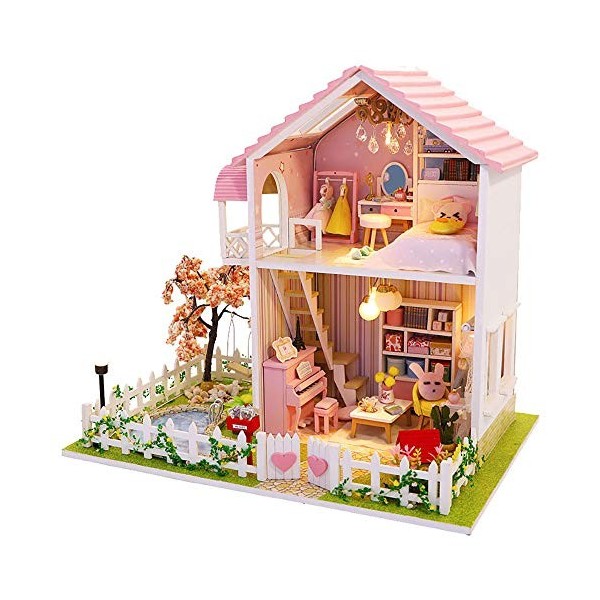 WonDalemC créatif modèle de construction de loft de fleurs de cerisier bricolage kit de maison de poupée salle de réunion de 