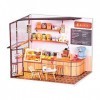 Miniature de Maison de Poupée avec Ornements de Meubles, Poupée de Café en Bois Bricolage, Mini Maison de Café à Léchelle 1: