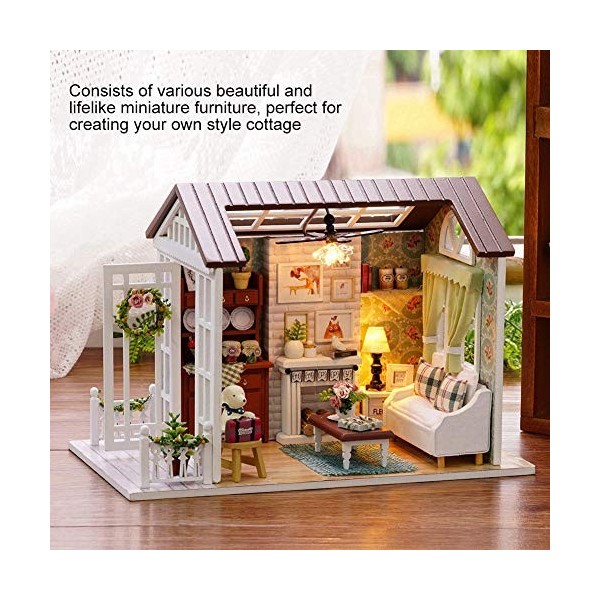 Miniatures de Maison de Poupée, Kit de Maison de Poupée avec Meubles et Lumière LED, Kit de Maison Miniature Bricolage, Cadea