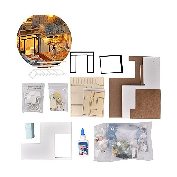 Ejoyous Kit de Maison de Poupée Miniature à Faire Soi-même, Meubles de Maison en Bois 1:24 avec Lumière, Décoration de Maison