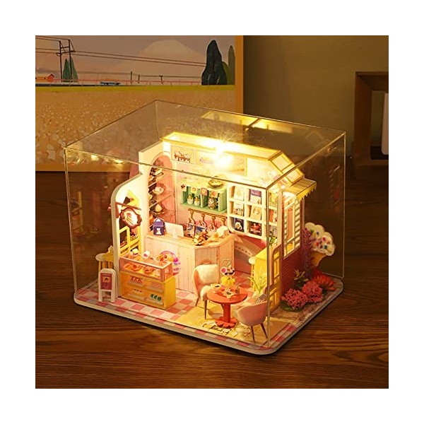 TOPBSFARNY Bricolage Cottage Dessert Whisper Glass Room Model Assemblé Meubles de Maison de poupée avec Housse de poussière K