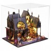 Kit de Maison de poupée Miniature Bricolage avec Couverture de poussière en Bois Magique de Cabine de Fabrication avec Meuble