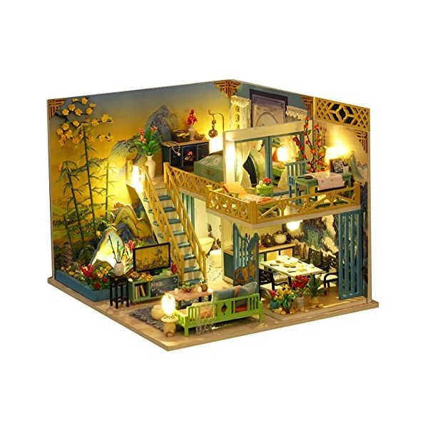 Kit de maison de poupée de style ancien chinois à faire soi-même, kit miniature en bois avec meubles et LED, modèle de maison