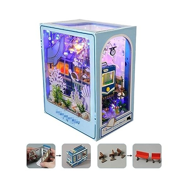 Kit Coin Livre Bricolage, Serre-Livres Puzzle En Bois 3D Avec Lumière LED Kit Dinsertion Détagère Coin Livre Maison Poupée