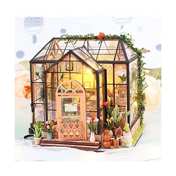 Maison Miniature DIY Jardin 1:24 Serre Mini Maison Modèle DIY Maison de Poupée Miniature avec Lumière Maison Miniature pour A